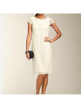 Talbots Embroidered Crochet Sheath Dress cream Cap Sleeve classic sz 20 W